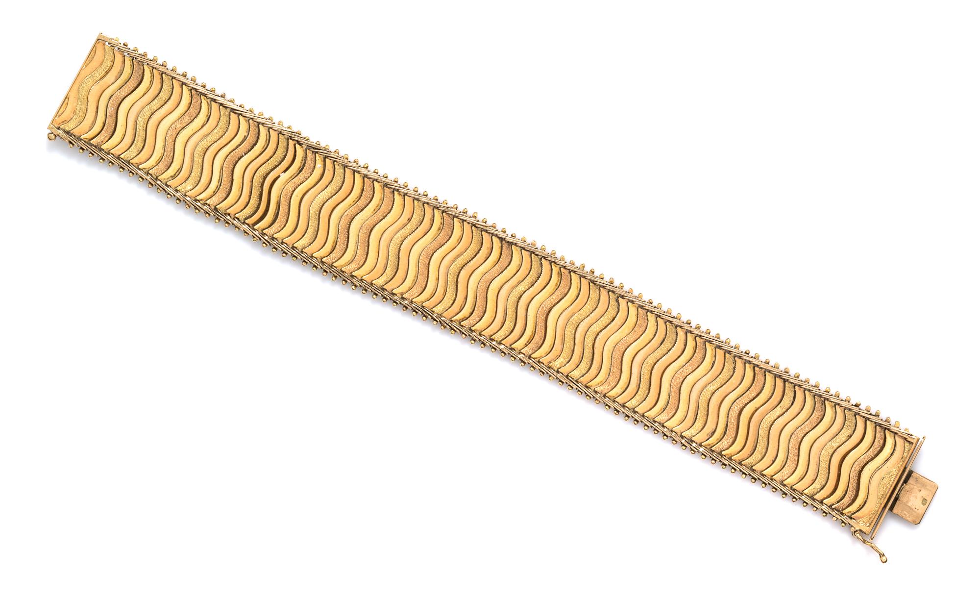 A Vintage 14 Karat Tricolor Gold Bracelet, 23.90 dwts.