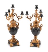 A Pair of Napoleon III Gilt and Patinated Bronze Four-Light Candelabra