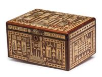 An American Scottish Rite Masonic-Decorated Sulphur Inlaid and Penwork Walnut Cash Box