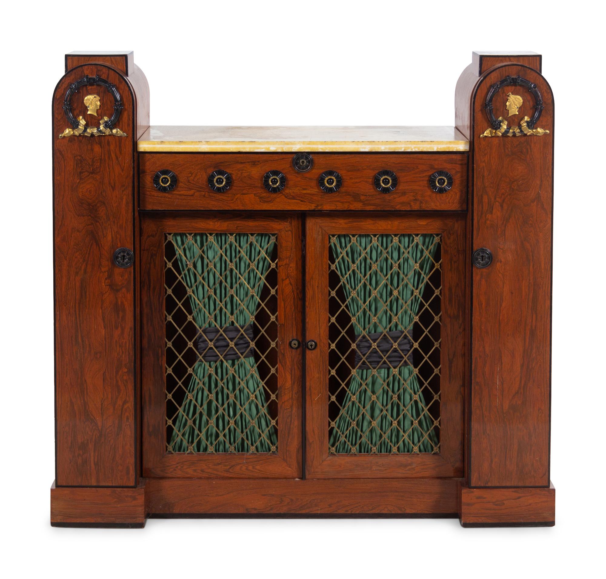 An Unusual Regency Gilt Bronze Mounted and Parcel Ebonized Rosewood Side Cabinet