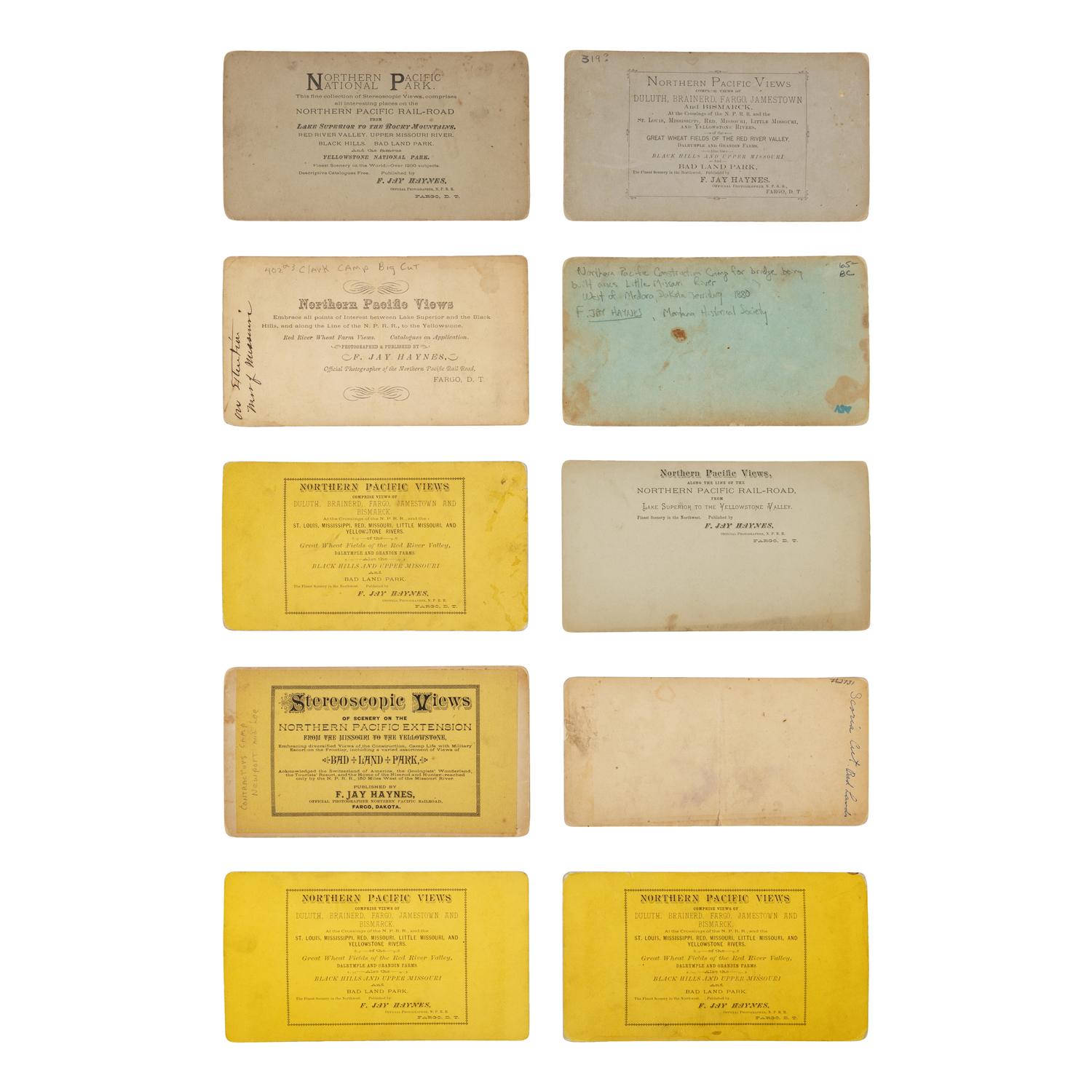Haynes, F. Jay (1853-1921). A group of 10 stereoviews documenting Northern Pacific Railroad construction.