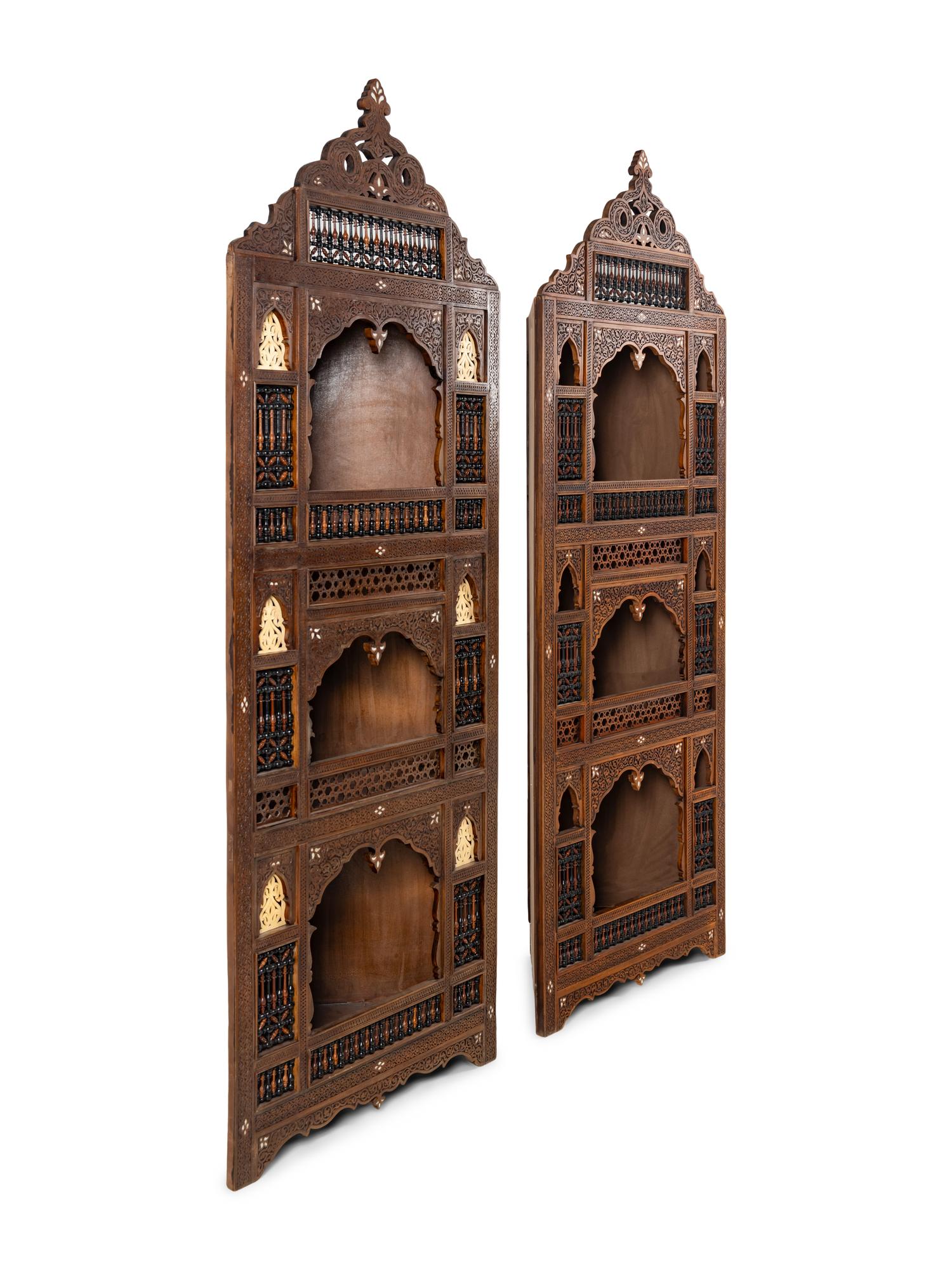 A Pair of Syrian Mother-of-Pearl Inlaid Corner Cabinets
