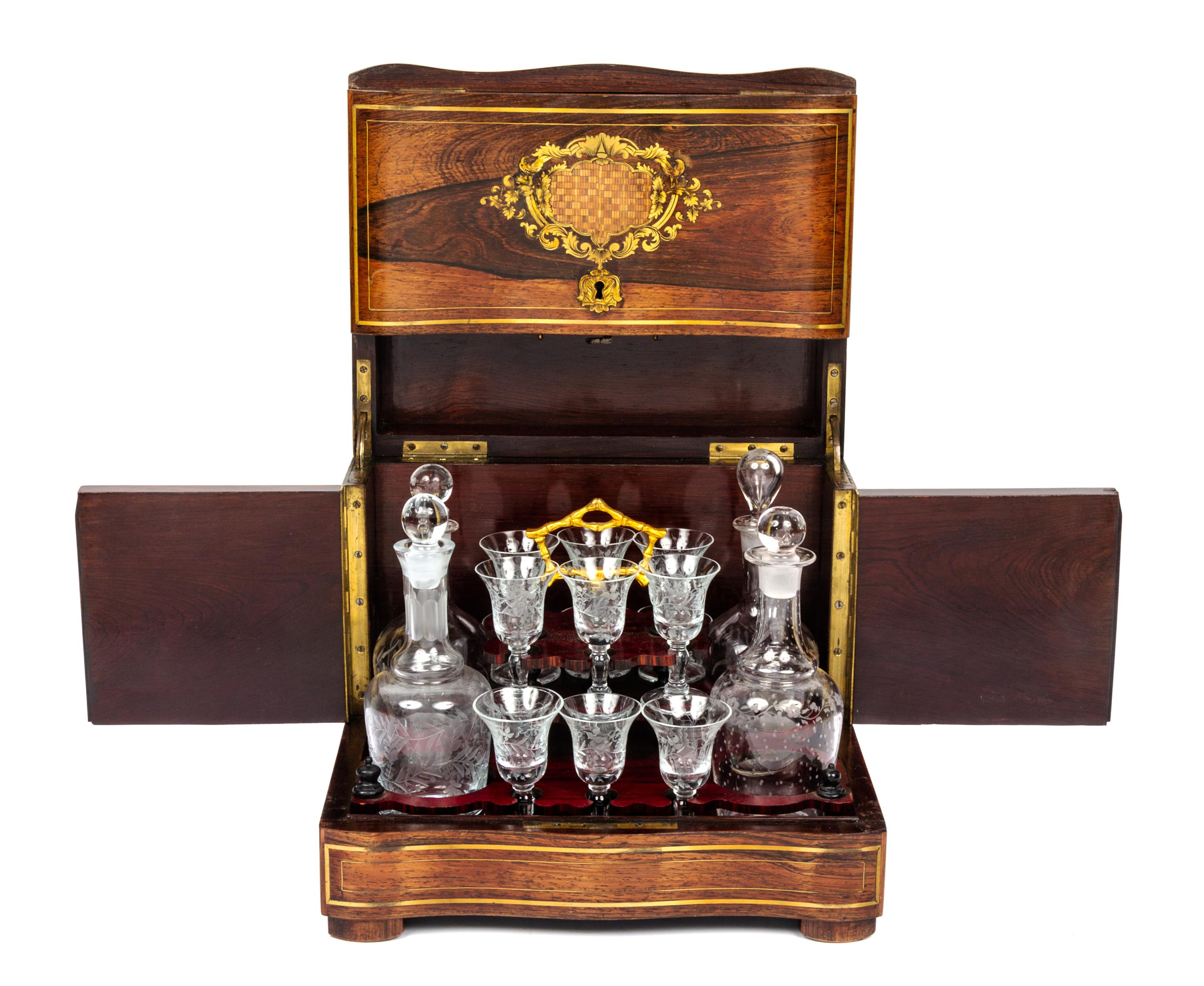 A Napoleon III Brass Inlaid Rosewood Cave a Liqueur Width 12 1/4 inches. — 19TH CENTURY