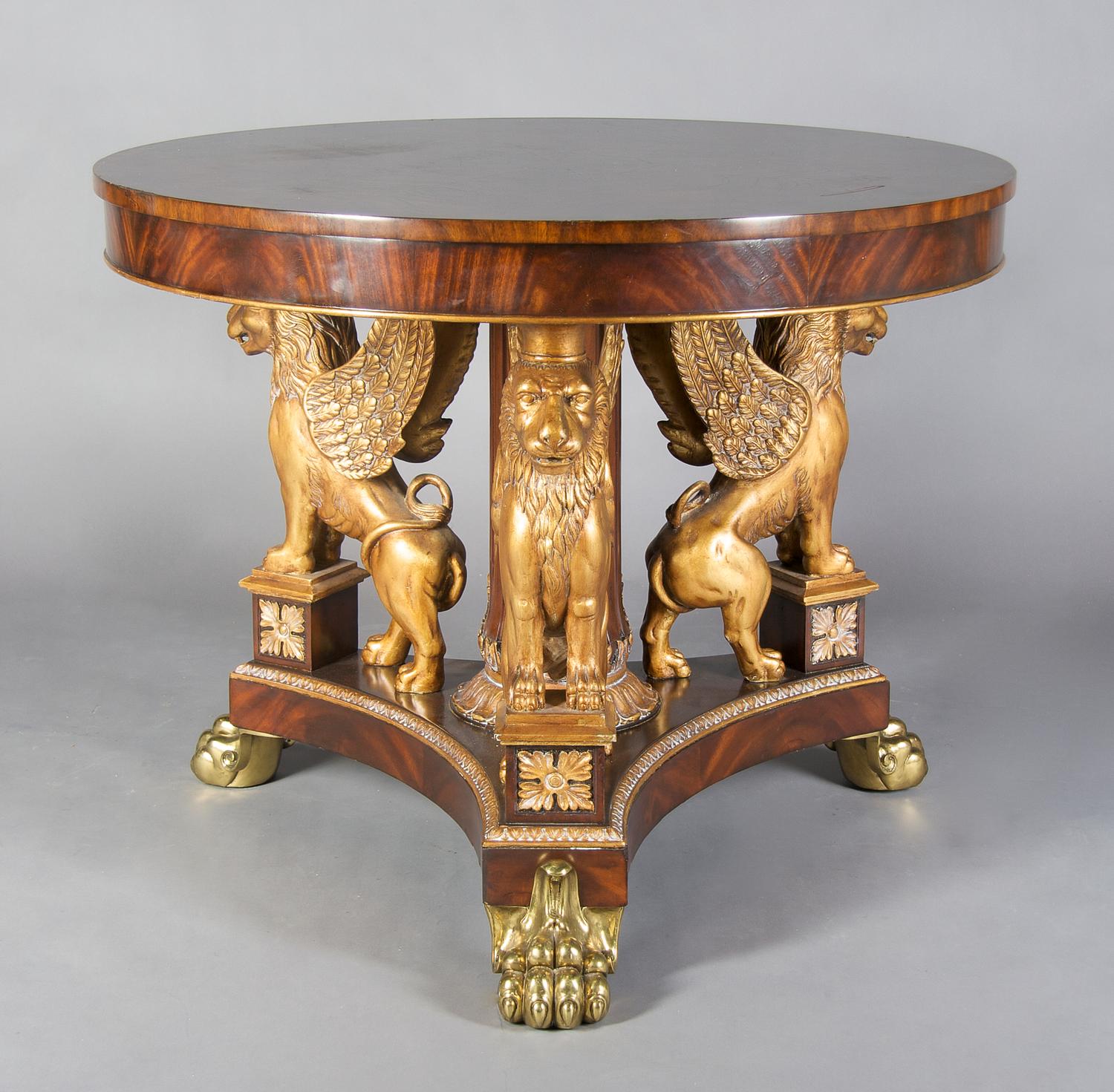 An Empire Style Mahogany Center Table, Height 32 1/2 x diameter 40 inches.