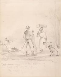 [SLAVERY & ABOLITION] -- [CIVIL WAR]. Slaves in our camps after the departing of our troops, collecting the refuse (In Virginia) . Pencil sketch, n.d.