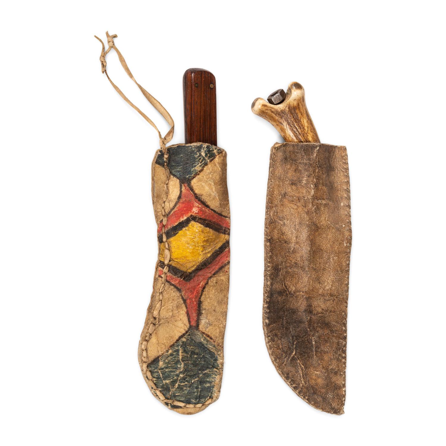 Plains Knife Sheaths, made of Recycled Parfleche — lot of two