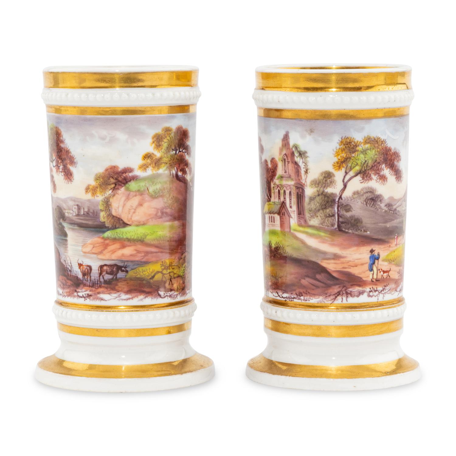 A Pair of English Porcelain Spill Vases