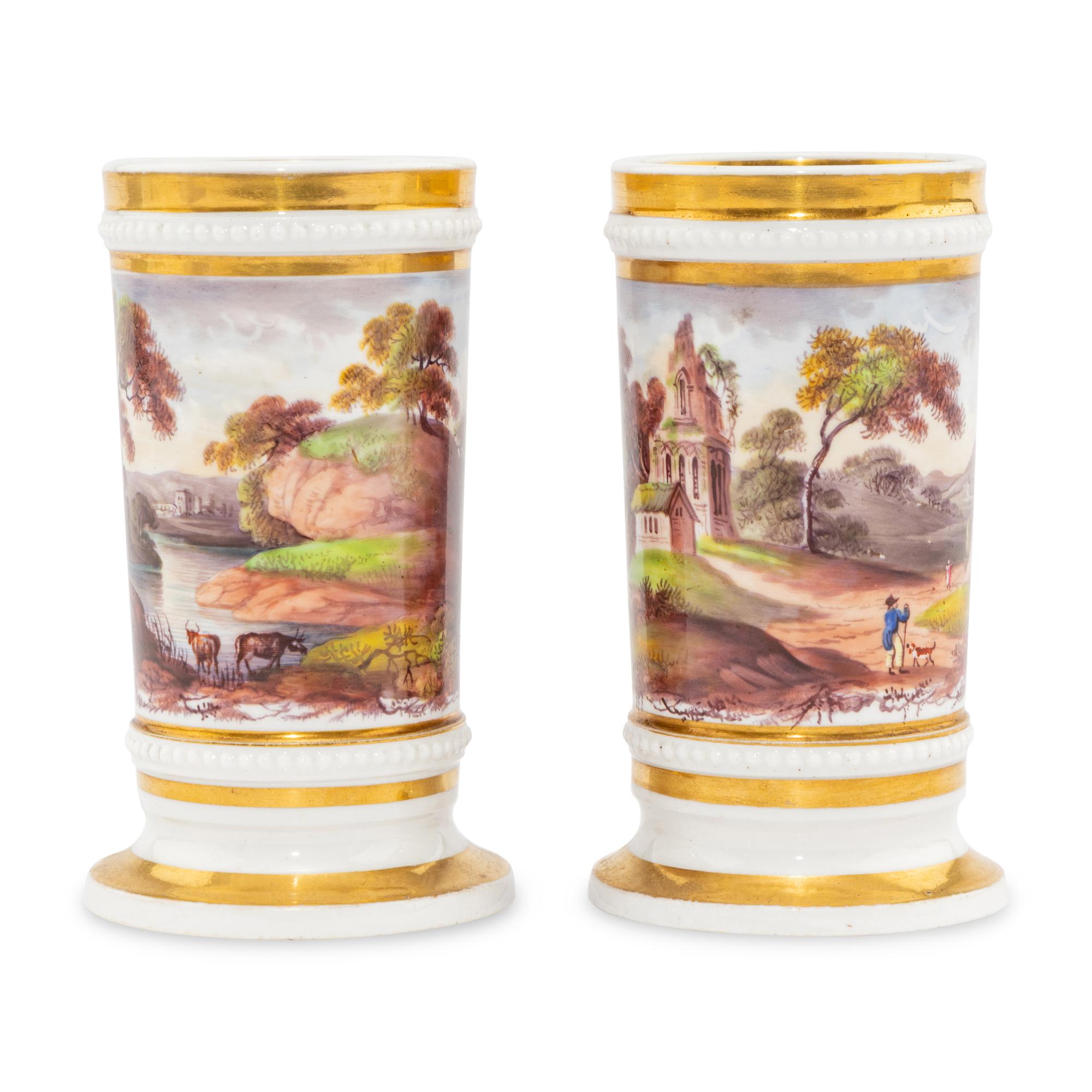 A Pair of English Porcelain Spill Vases