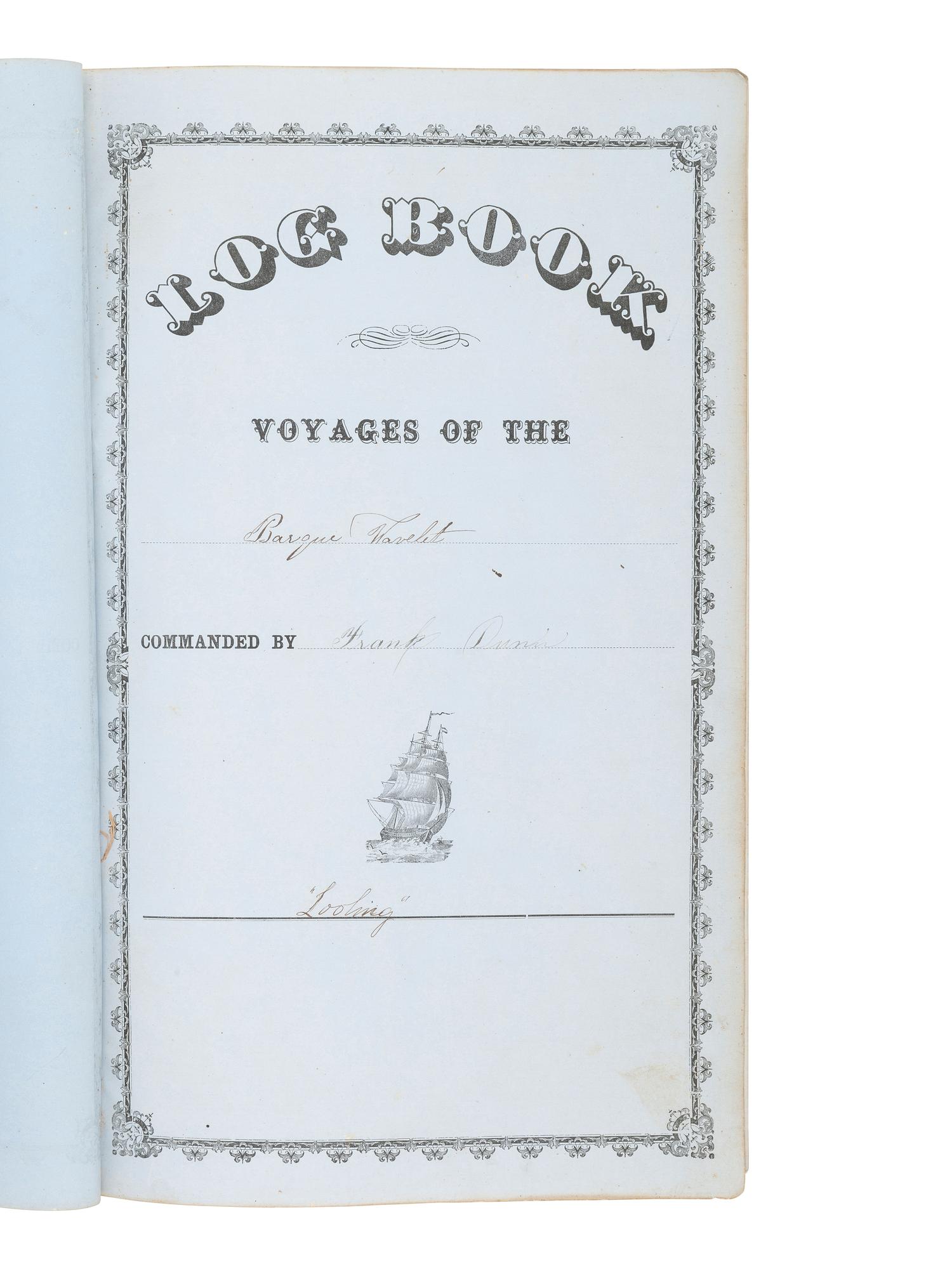 [MARITIME]. Log of the Barques Wavelet , Looling , and J.H. Wills documenting journeys in East Asia, ca 1862-1865. [ With: ] Notebook containing sea shanties and sketches of ships, ca 1862-63.
