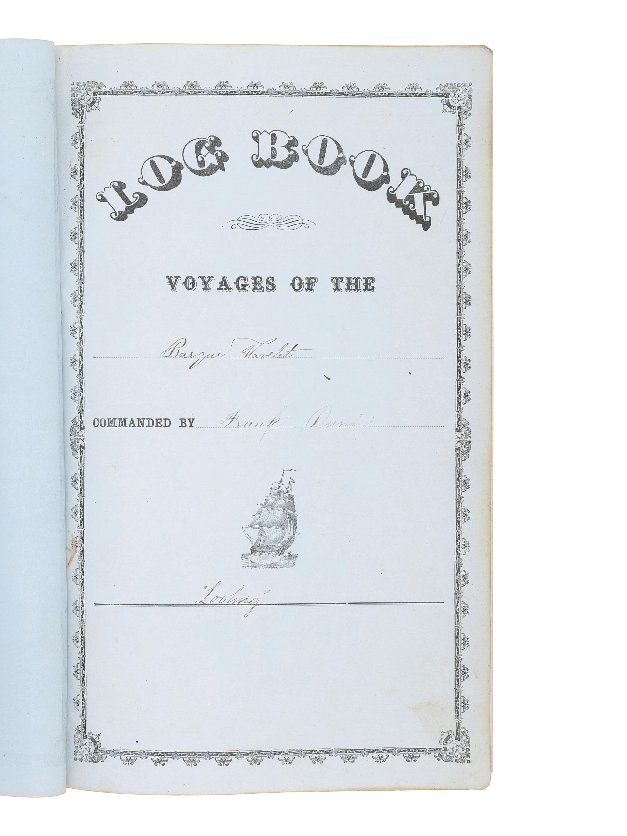 [MARITIME]. Log of the Barques Wavelet , Looling , and J.H. Wills documenting journeys in East Asia, ca 1862-1865. [ With: ] Notebook containing sea shanties and sketches of ships, ca 1862-63.