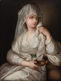 A Framed Continental Porcelain Plaque Depicting The Vestal Virgin