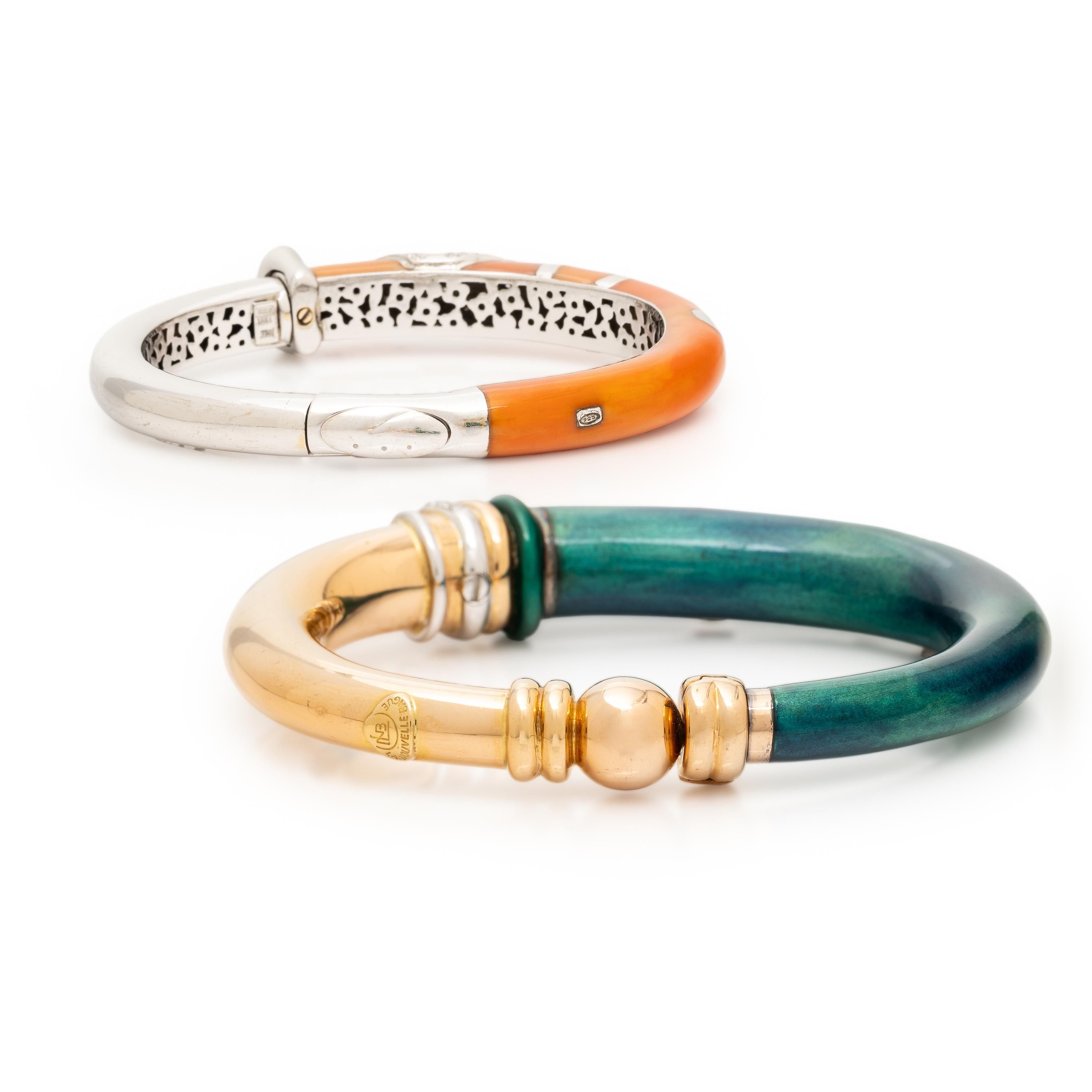 La Nouvelle Bague, Two Diamond and Enamel Bangle Bracelets