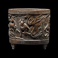 A Chinese Bronze 'Pine and Deer' Incense Burner 銅松鹿圖三足爐