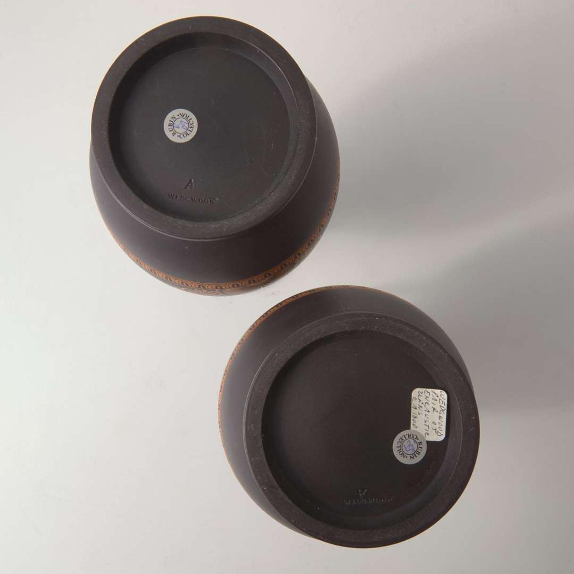 A Pair of Wedgwood Black Basaltes (Basalt) Encaustic-Decorated Handled Vases UK, circa 1800