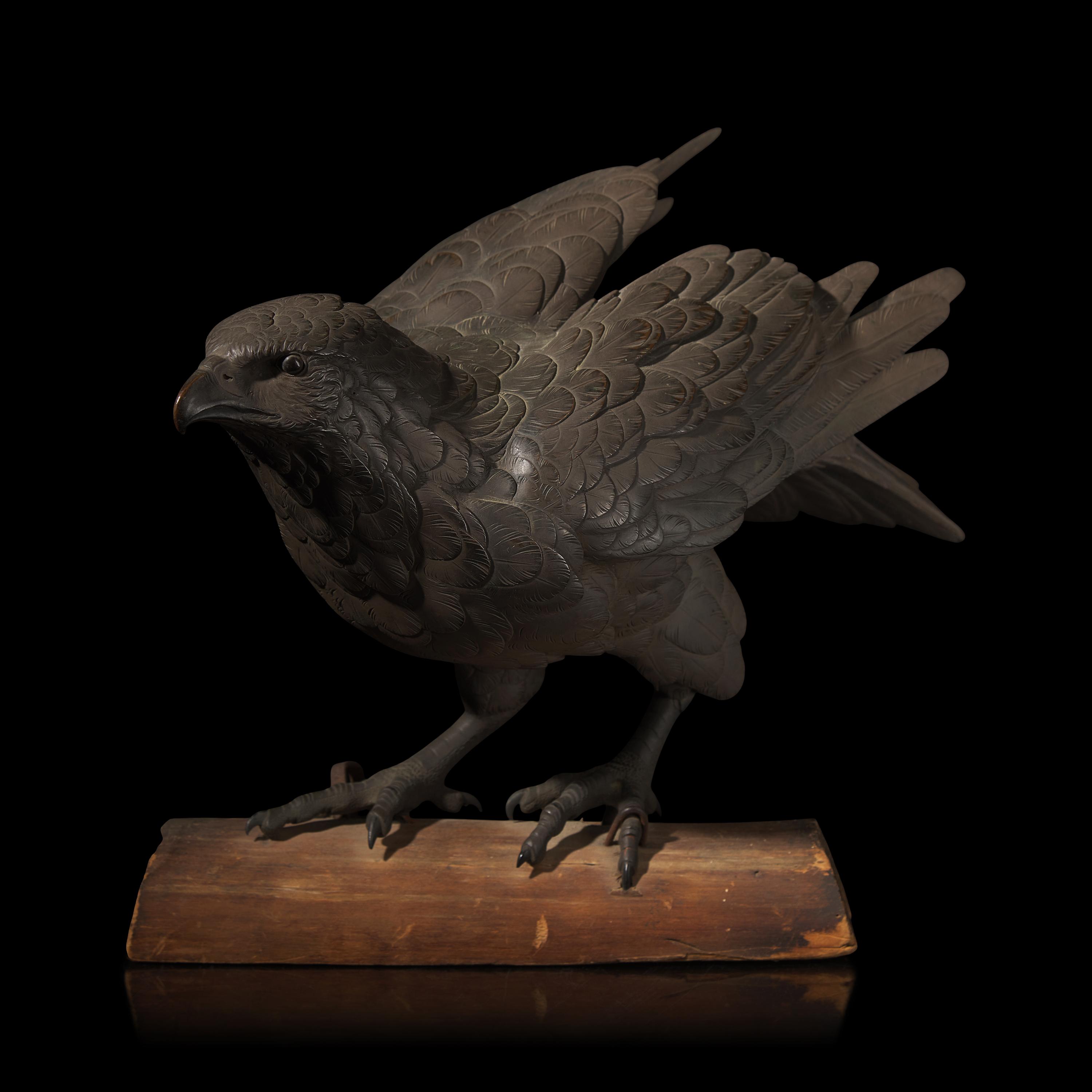 A Japanese Bronze Figure of an Eagle, Late 19th/Early 20th Century, Signed Masatsune Chu 日本明治時代 政常鑄銅鷹置物