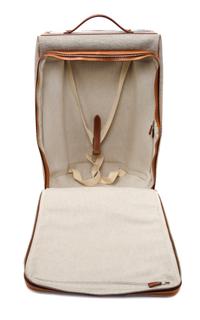 An Hermes Ecru Canvas and Fawn Barenia Calfskin Caleche-Express Suitcase, 14" x 21.5" x 10".