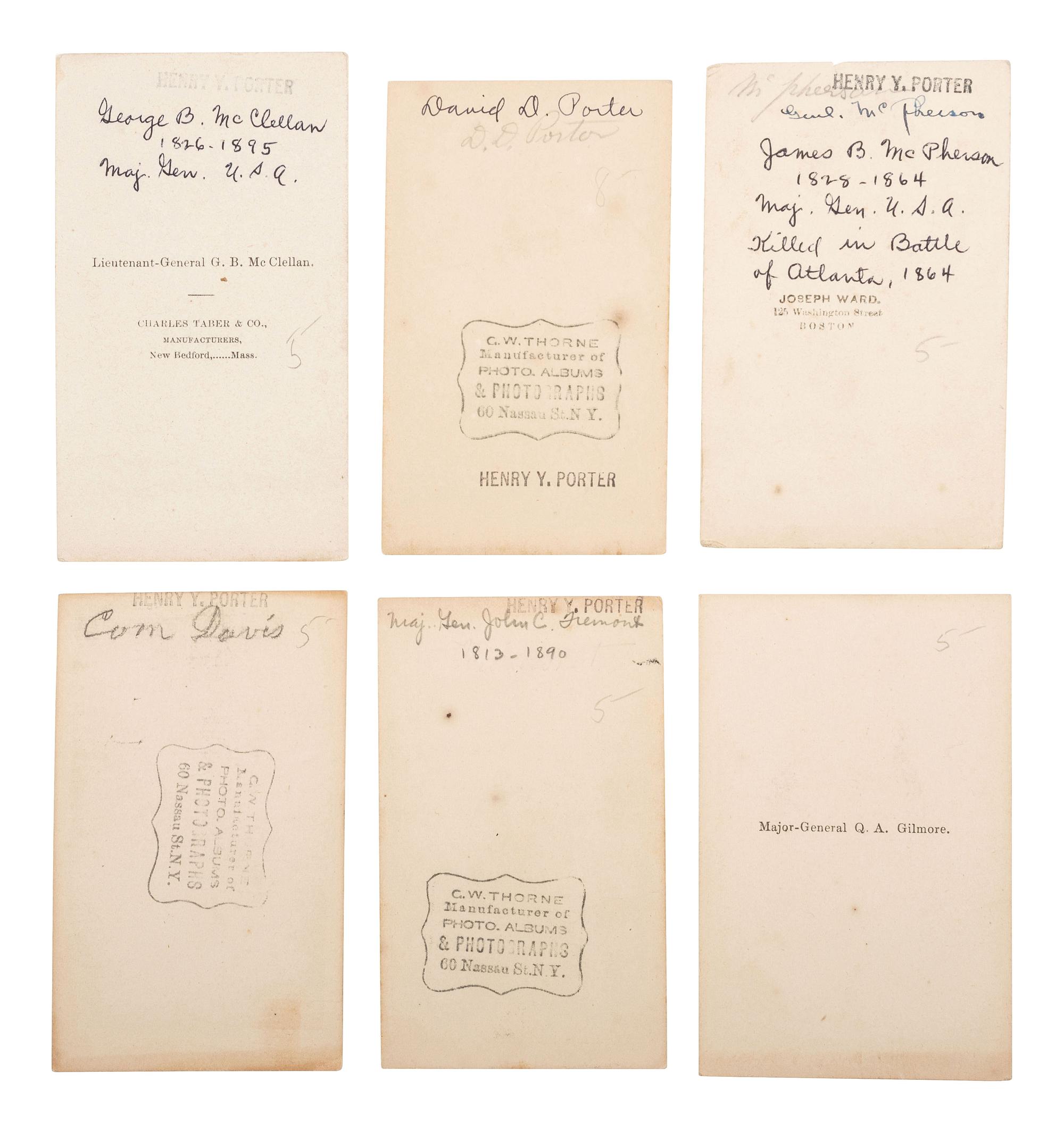 [CIVIL WAR]. A group of CDV engraved portraits of war era generals and military men, including: