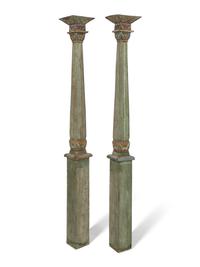 A Pair of South Asian Polychrome Painted Columns