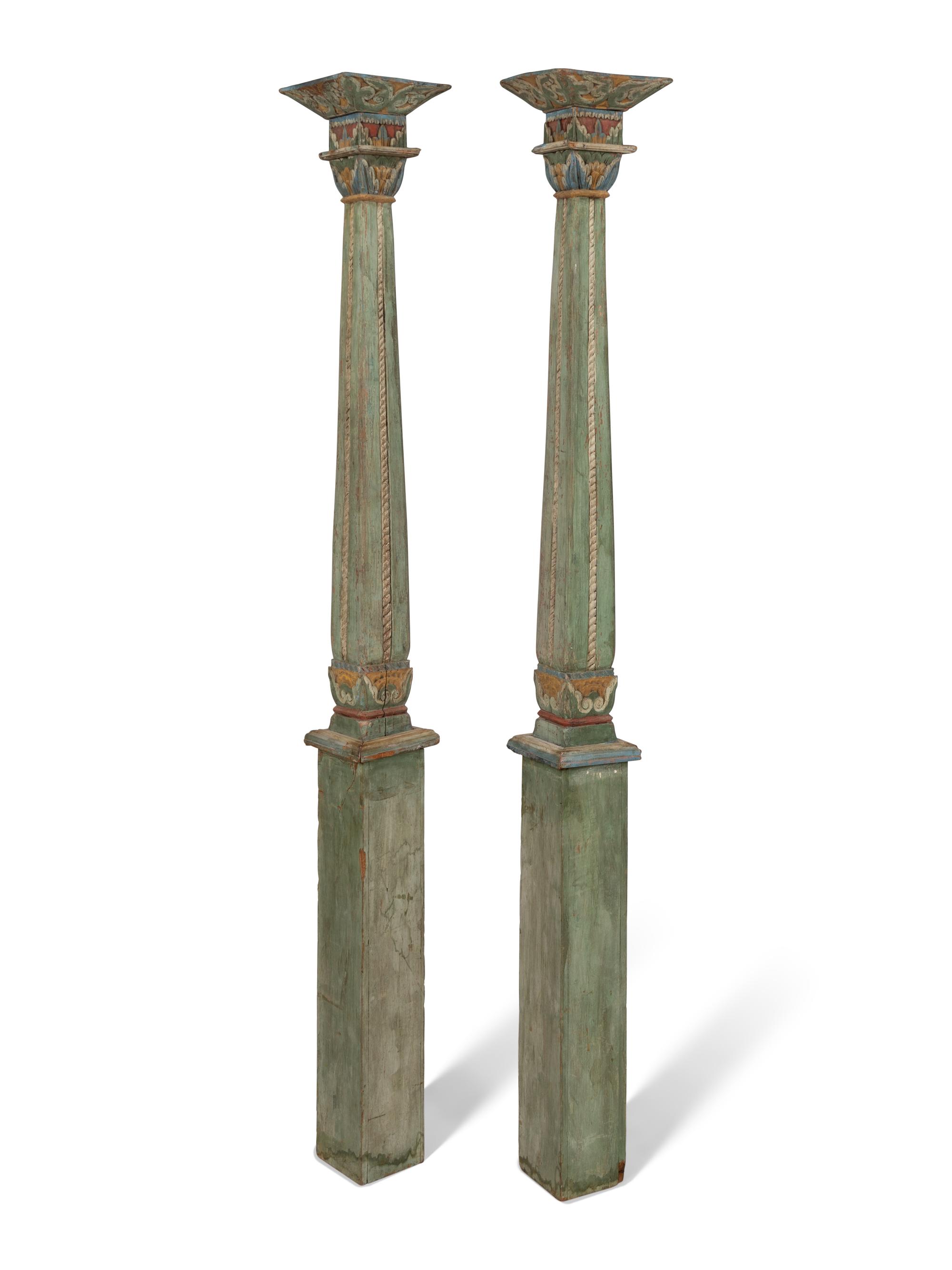 A Pair of South Asian Polychrome Painted Columns
