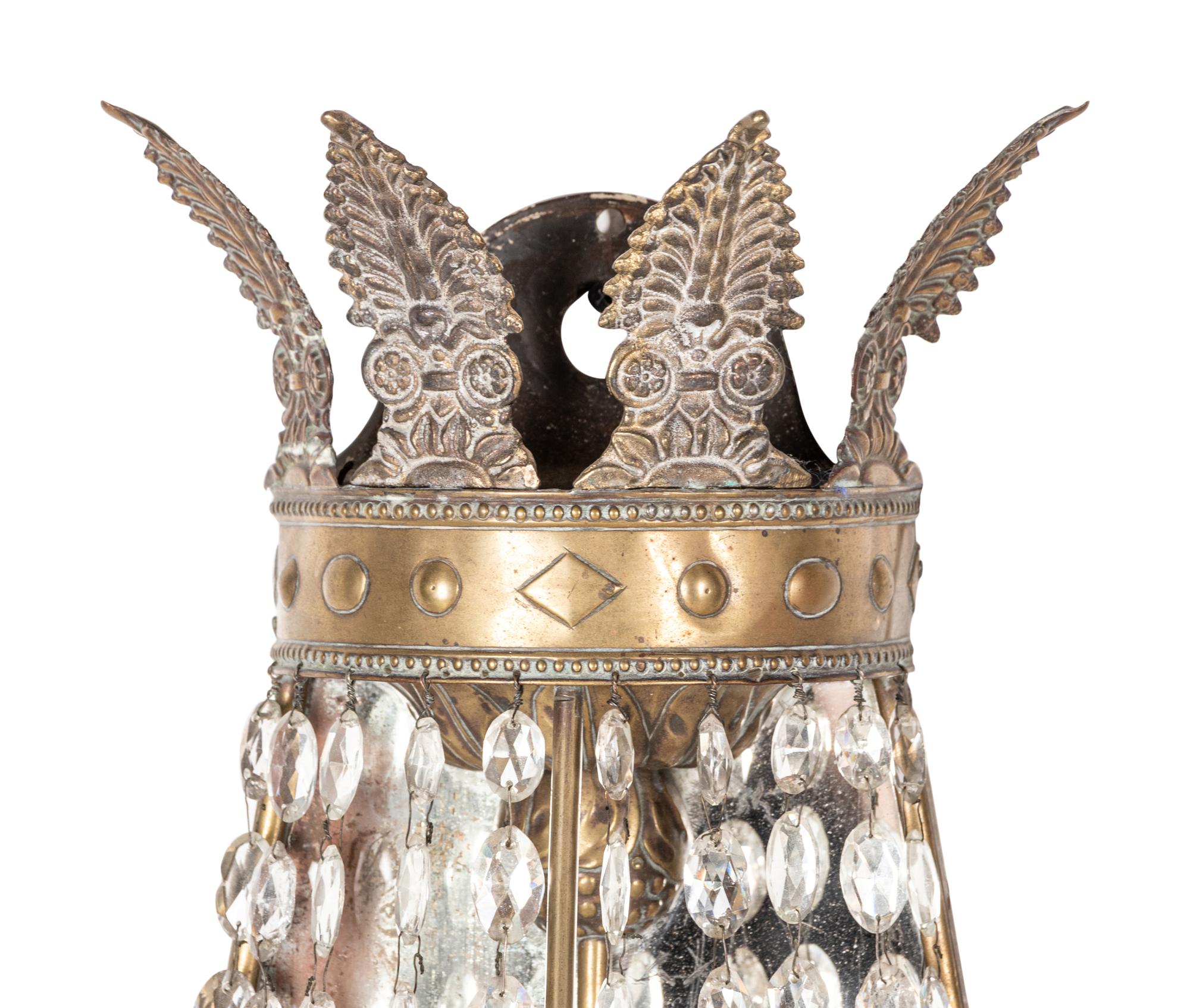 A Pair of Regency Style Silvered Tôle and Glass Five-Light Wall Lights