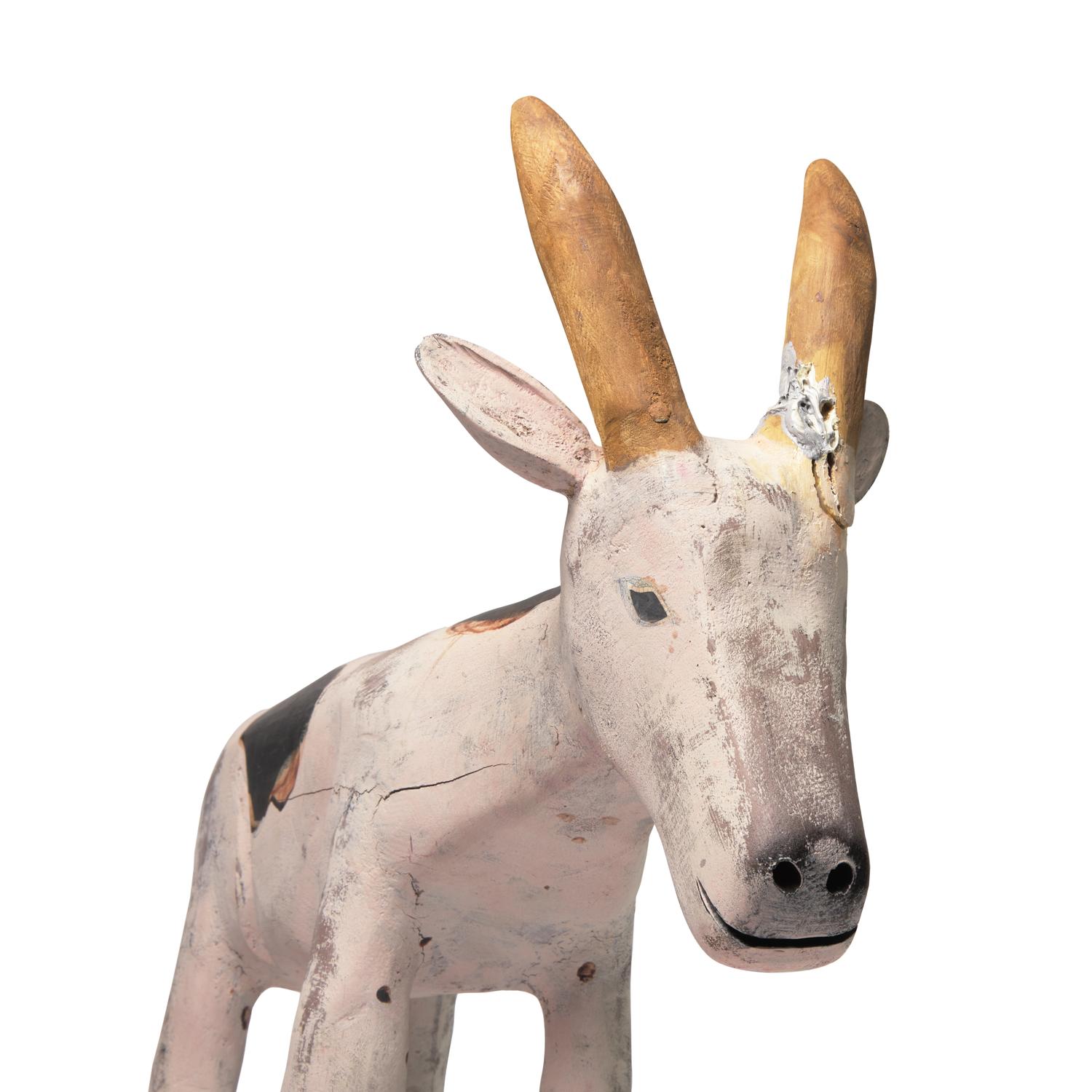 A Folk Art Carved and Painted Wood Figure of a Goat