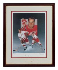 A Christopher Paluso Gordie Howe Signed Autograph Print Formerly Displayed at Mike Ditka’s Restaurant