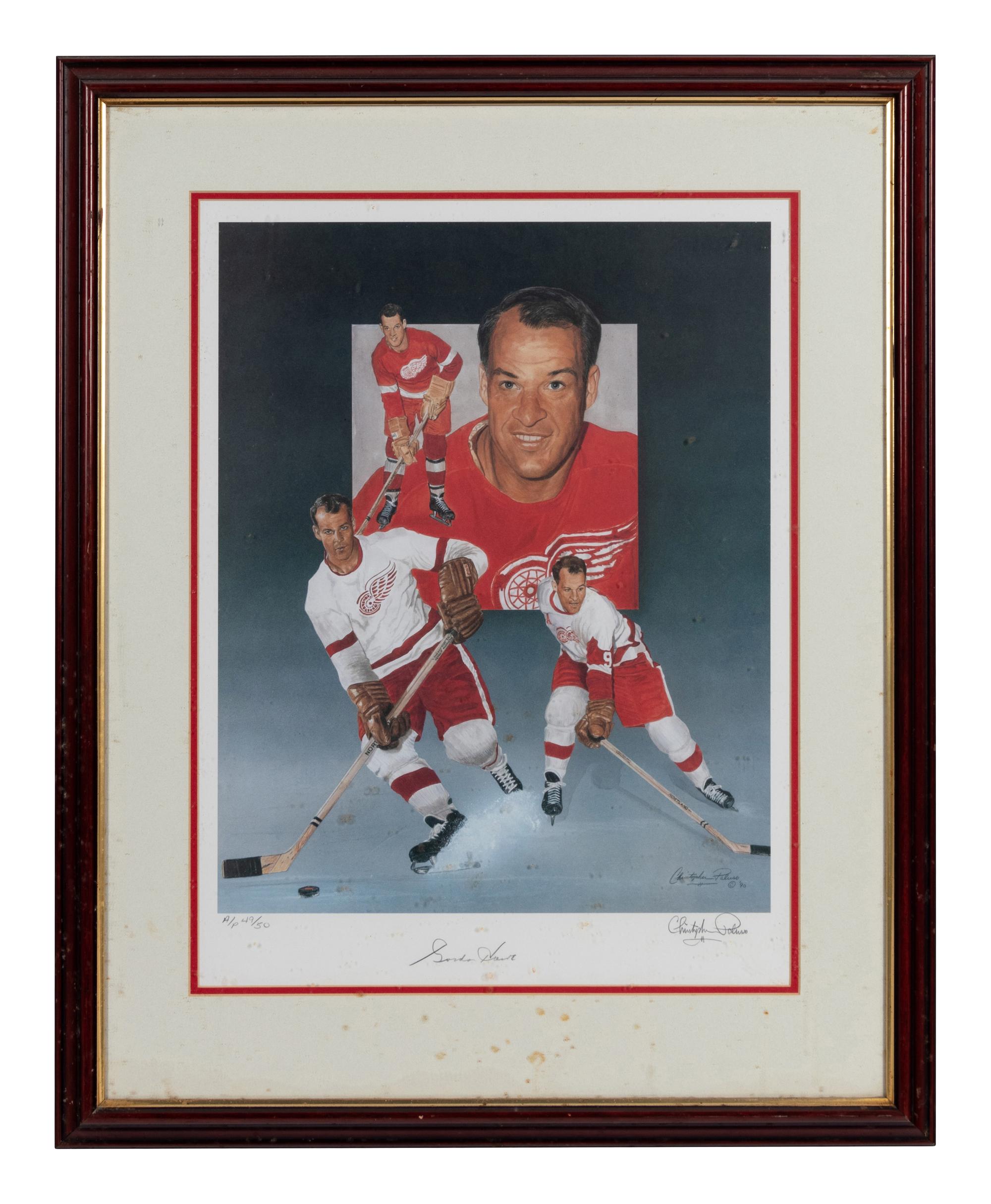 A Christopher Paluso Gordie Howe Signed Autograph Print Formerly Displayed at Mike Ditka’s Restaurant