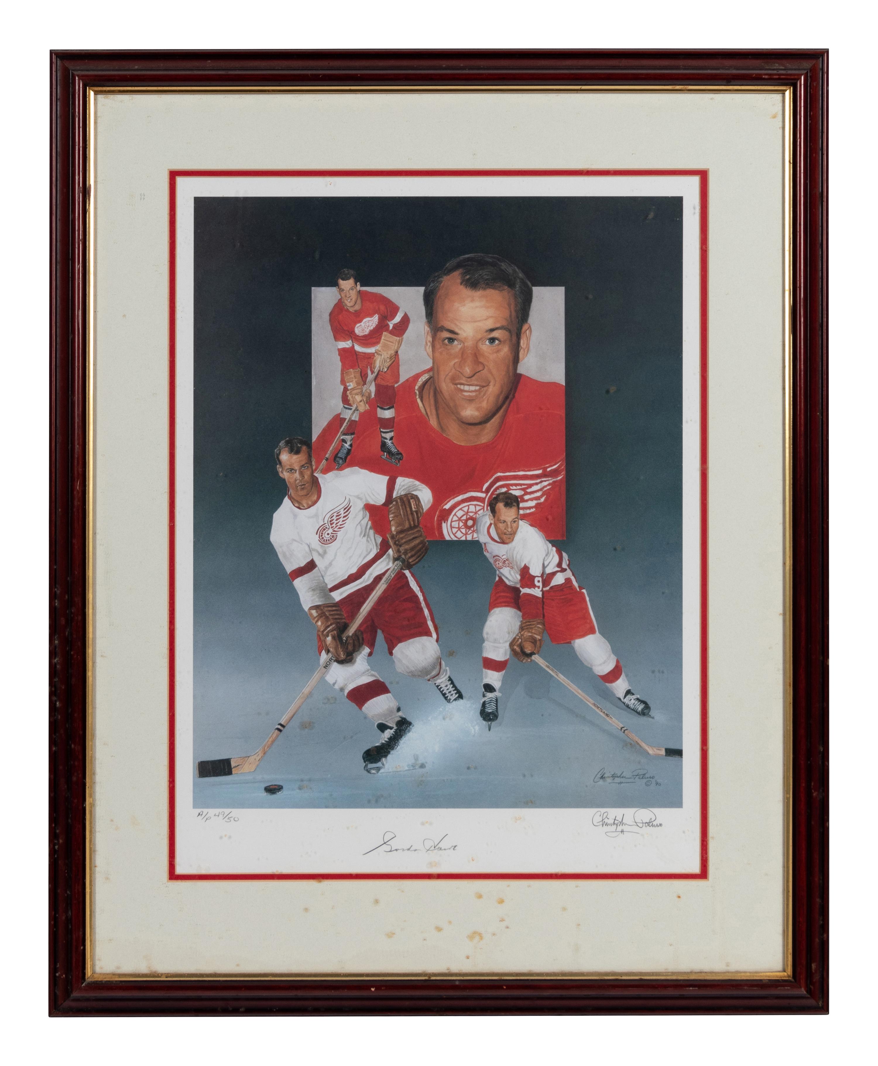 A Christopher Paluso Gordie Howe Signed Autograph Print Formerly Displayed at Mike Ditka’s Restaurant
