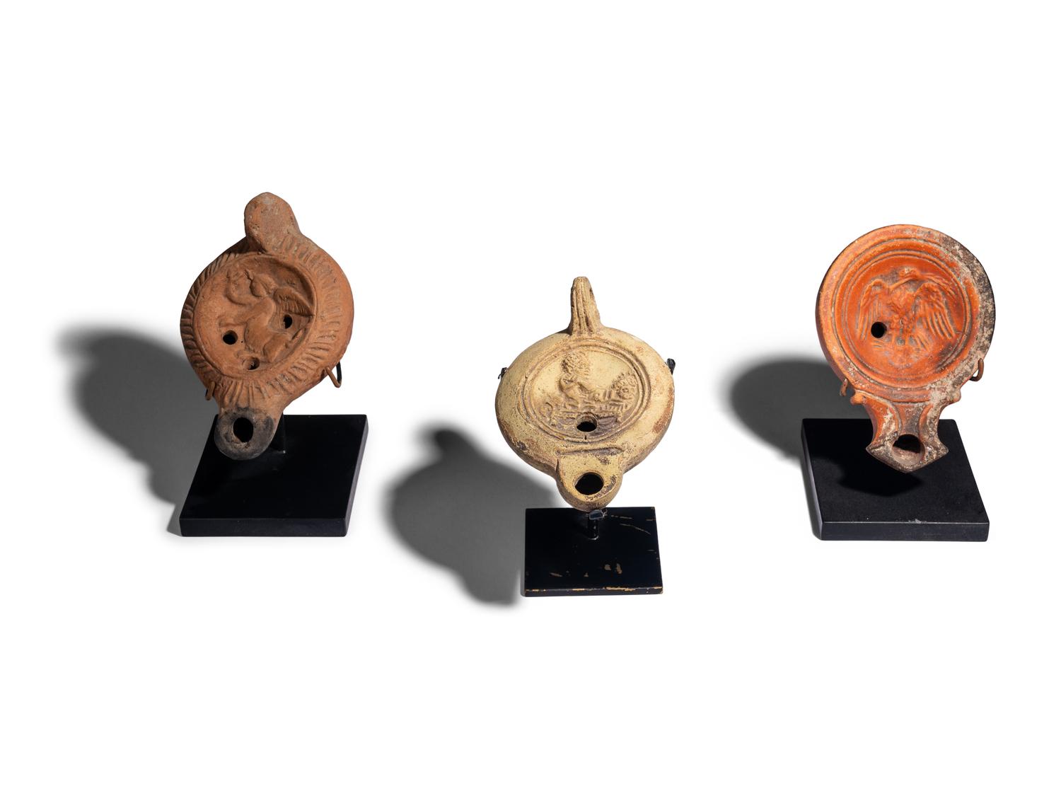 Three Roman Terracotta Oil Lamps