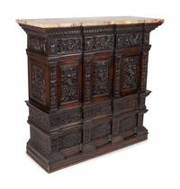 A Henry IV Style Carved Walnut Marble Top Console — 19TH/ EARLY 20TH CENTURY
