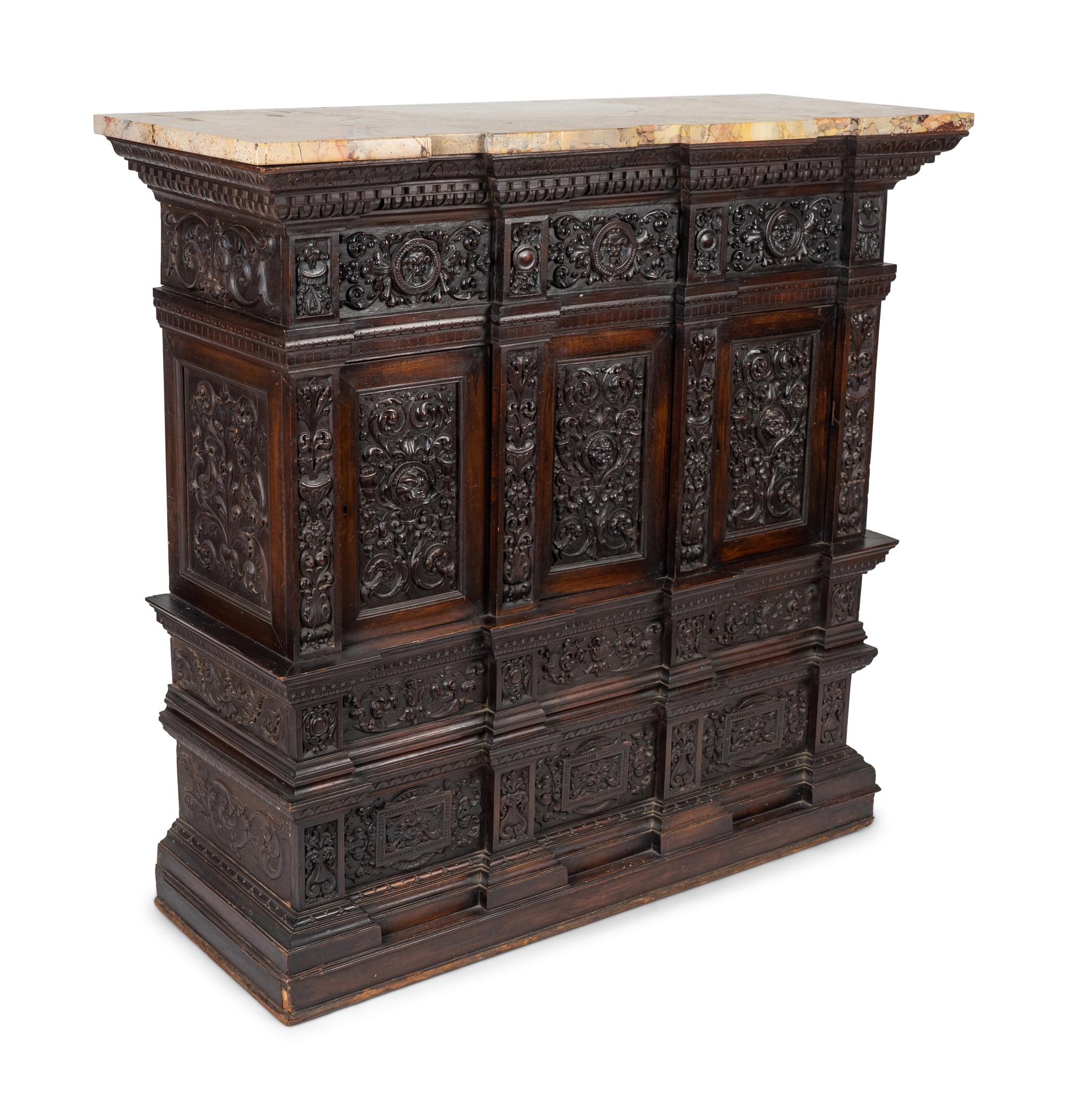 A Henry IV Style Carved Walnut Marble Top Console — 19TH/ EARLY 20TH CENTURY