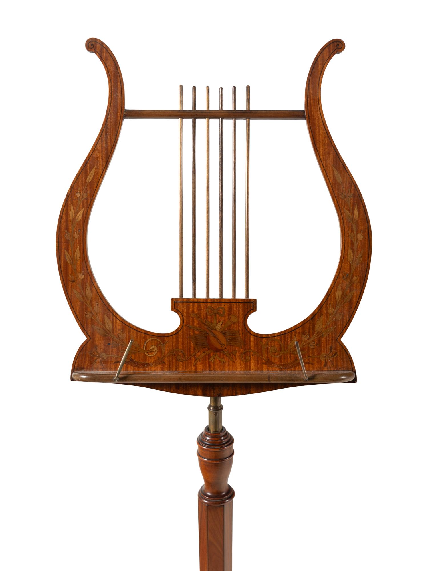 A George III Satinwood and Marquetry Lyre-Form Adjustable Music Stand