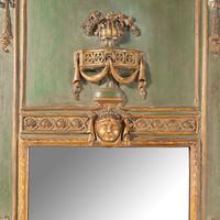 A Louis XVI Style Painted and Parcel Gilt Trumeau Mirror