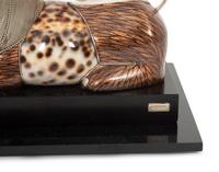 A Roberto Estevez Lion Seashell, Enamel and Silver Sculpture