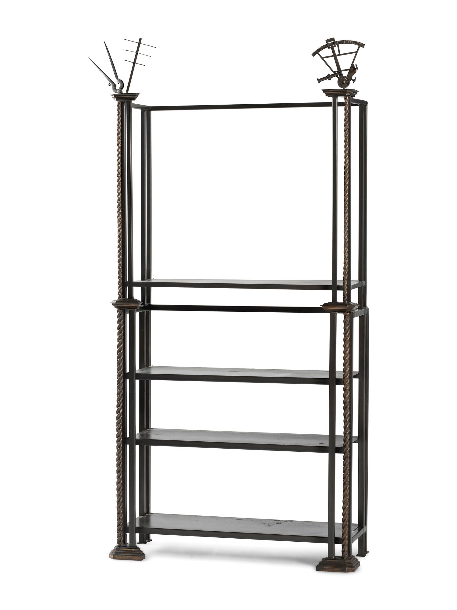 A Cast Iron and Bronze Nautical Themed Three-Tiered Bookshelf