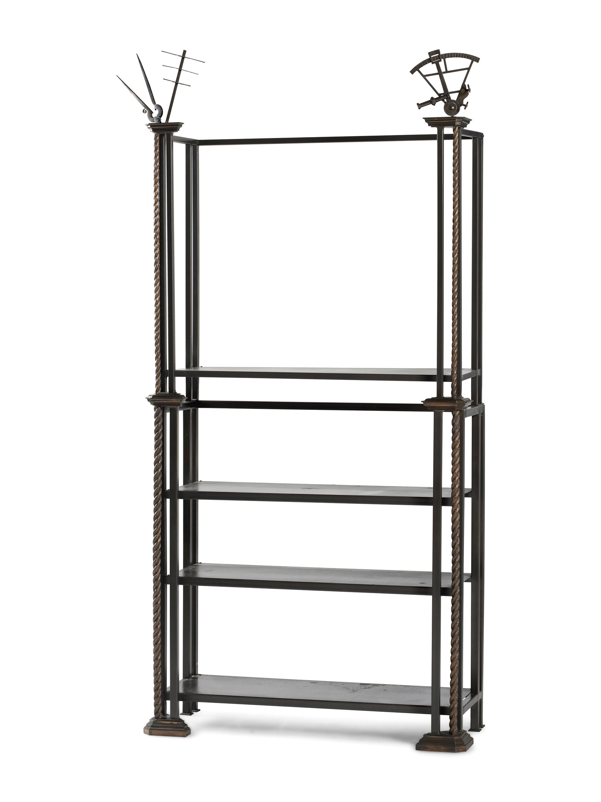 A Cast Iron and Bronze Nautical Themed Three-Tiered Bookshelf