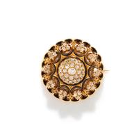 ANTIQUE, YELLOW GOLD, DIAMOND, AND ENAMEL BROOCH