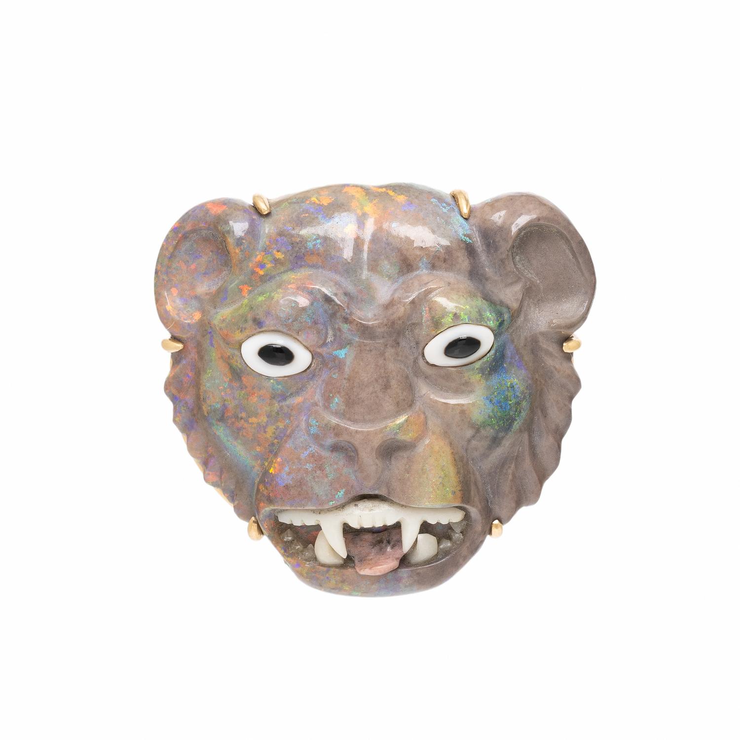 Opal Lion Pendant Brooch