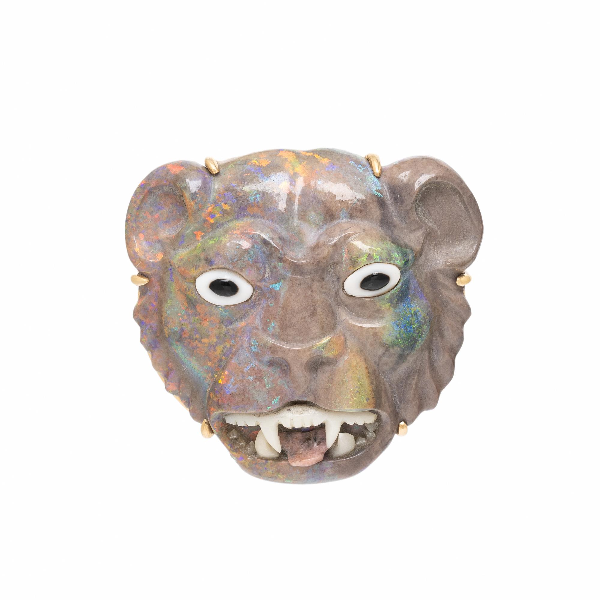 Opal Lion Pendant Brooch