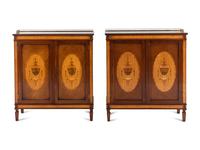 A Pair of Edwardian Style Mahogany, Satinwood and Marquetry Cabinets