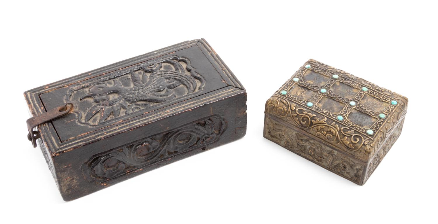 Two Tibetan Hinged Boxes Length of longer 9 3/4 inches.