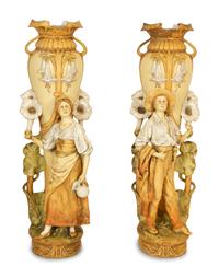 A Pair of Royal Dux Porcelain Figural Vases