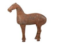 Two Chinese Terra Cotta Horses with Polychrome Remnants