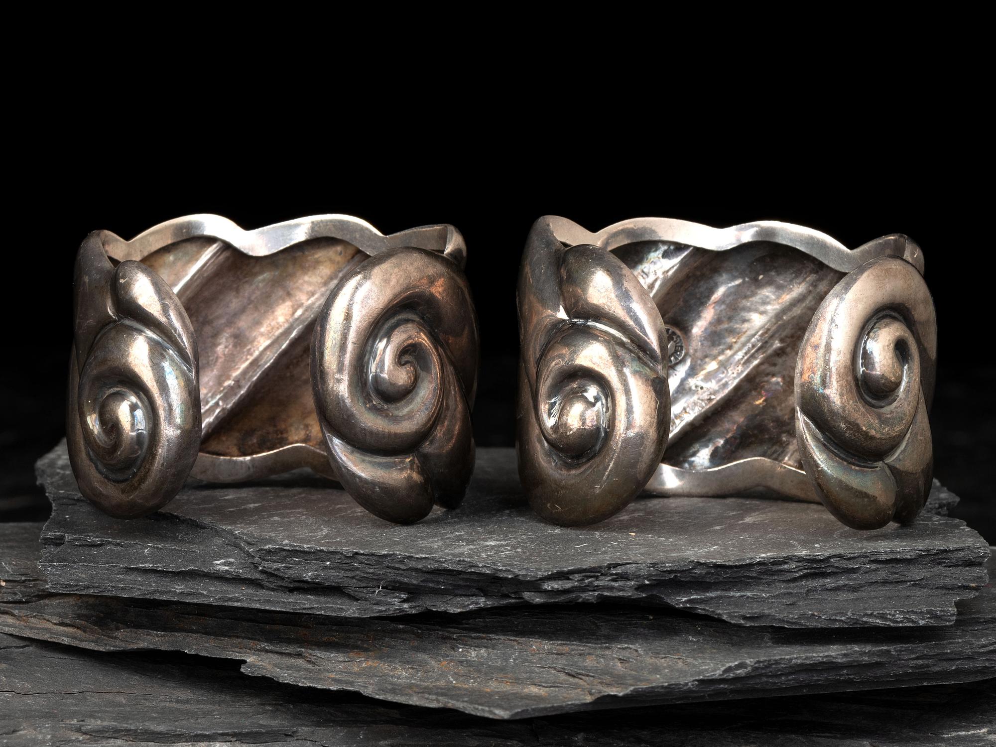 Matching Pair of Taxco Sterling Silver Cuff Bracelets, 1948-1978