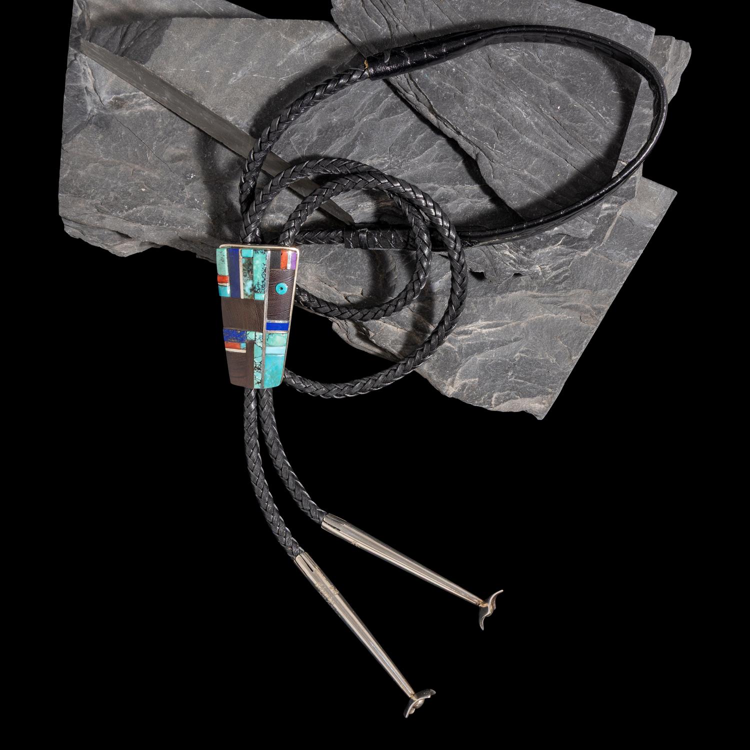 Sherian Honhongva (Hopi, b. 1960) — Sterling Silver and Multi-stone Inlay Bolo Tie