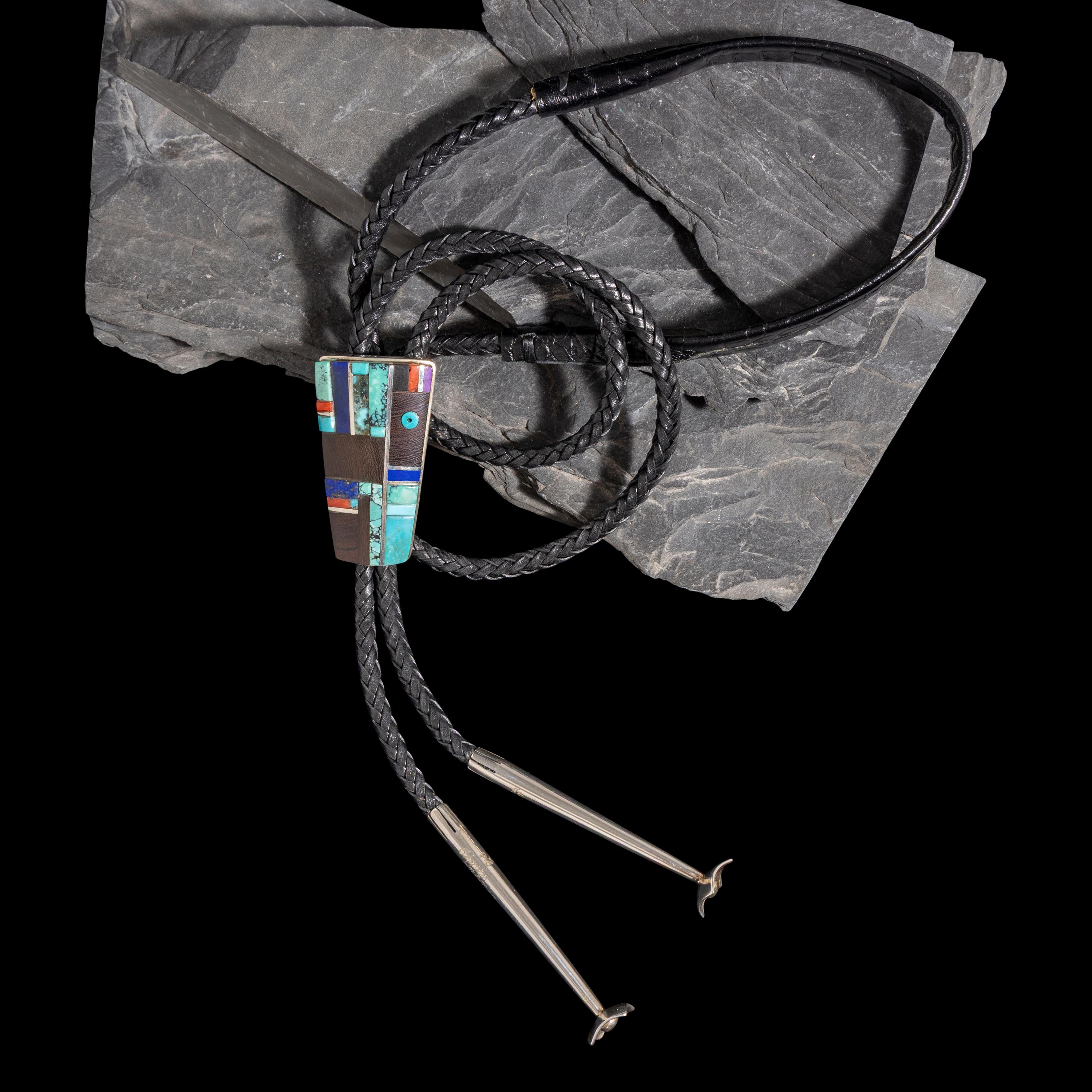 Sherian Honhongva (Hopi, b. 1960) — Sterling Silver and Multi-stone Inlay Bolo Tie