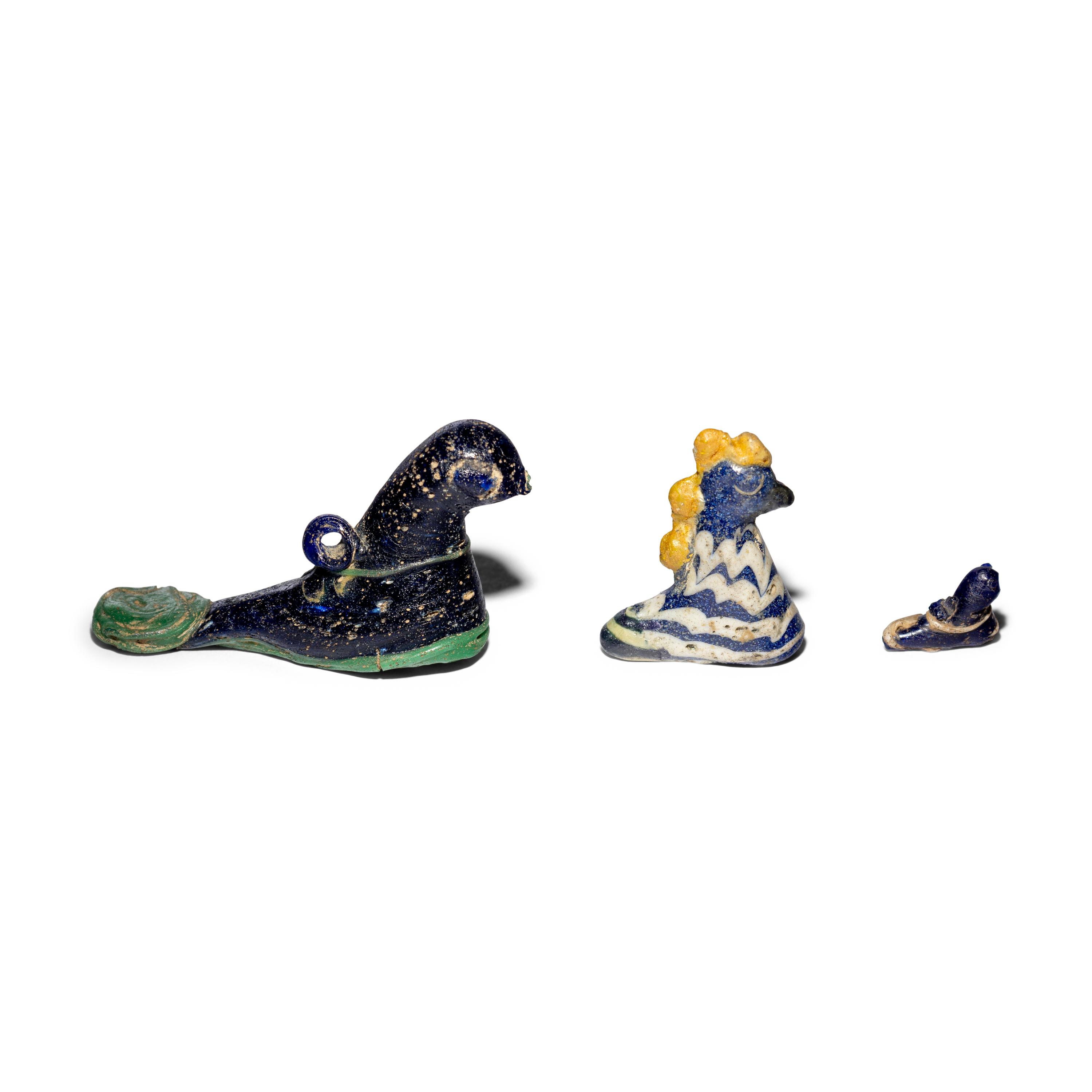 Three Phoenician Glass Bird Pendants