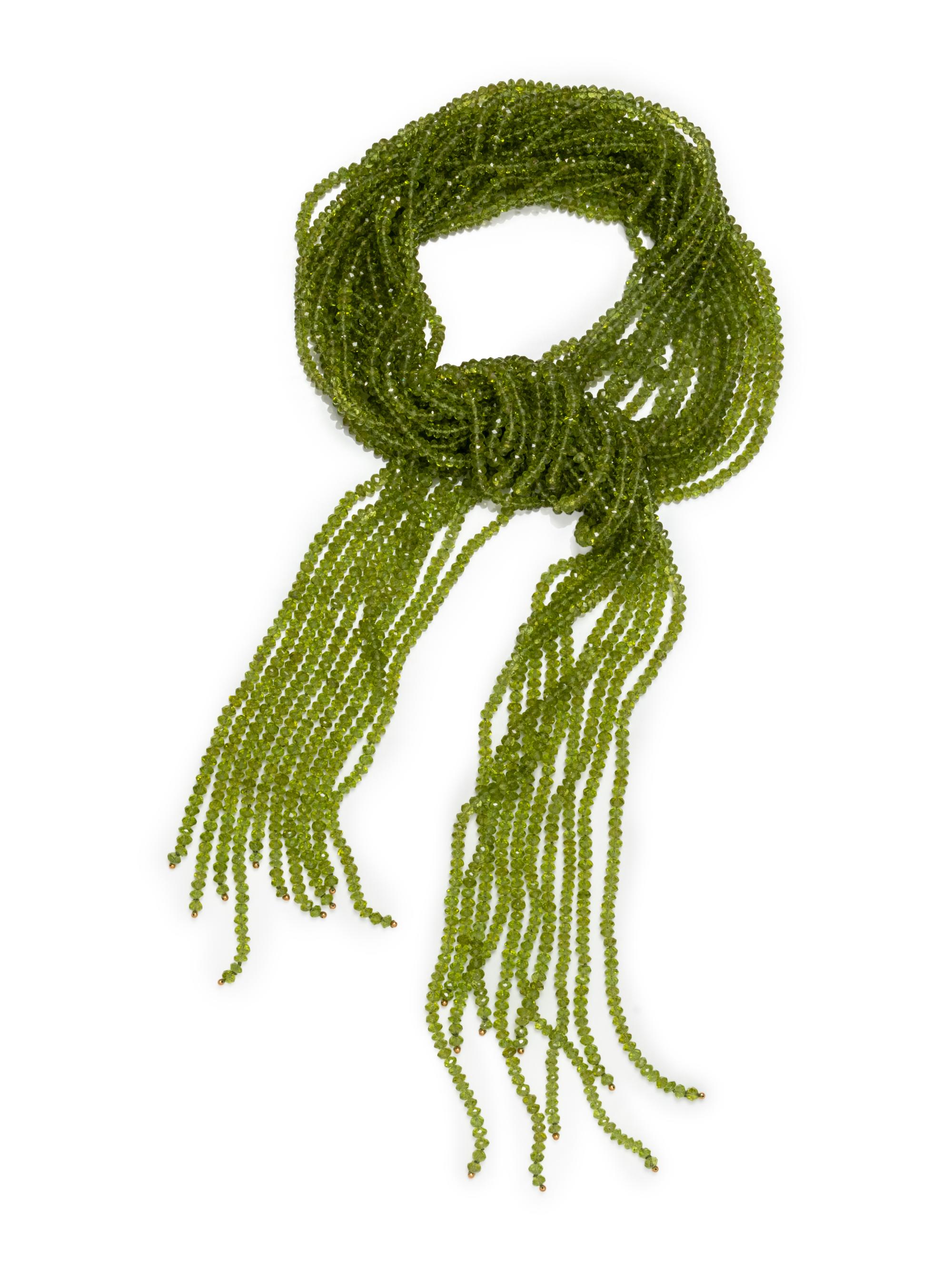 PERIDOT BEAD SCARF STYLE NECKLACE