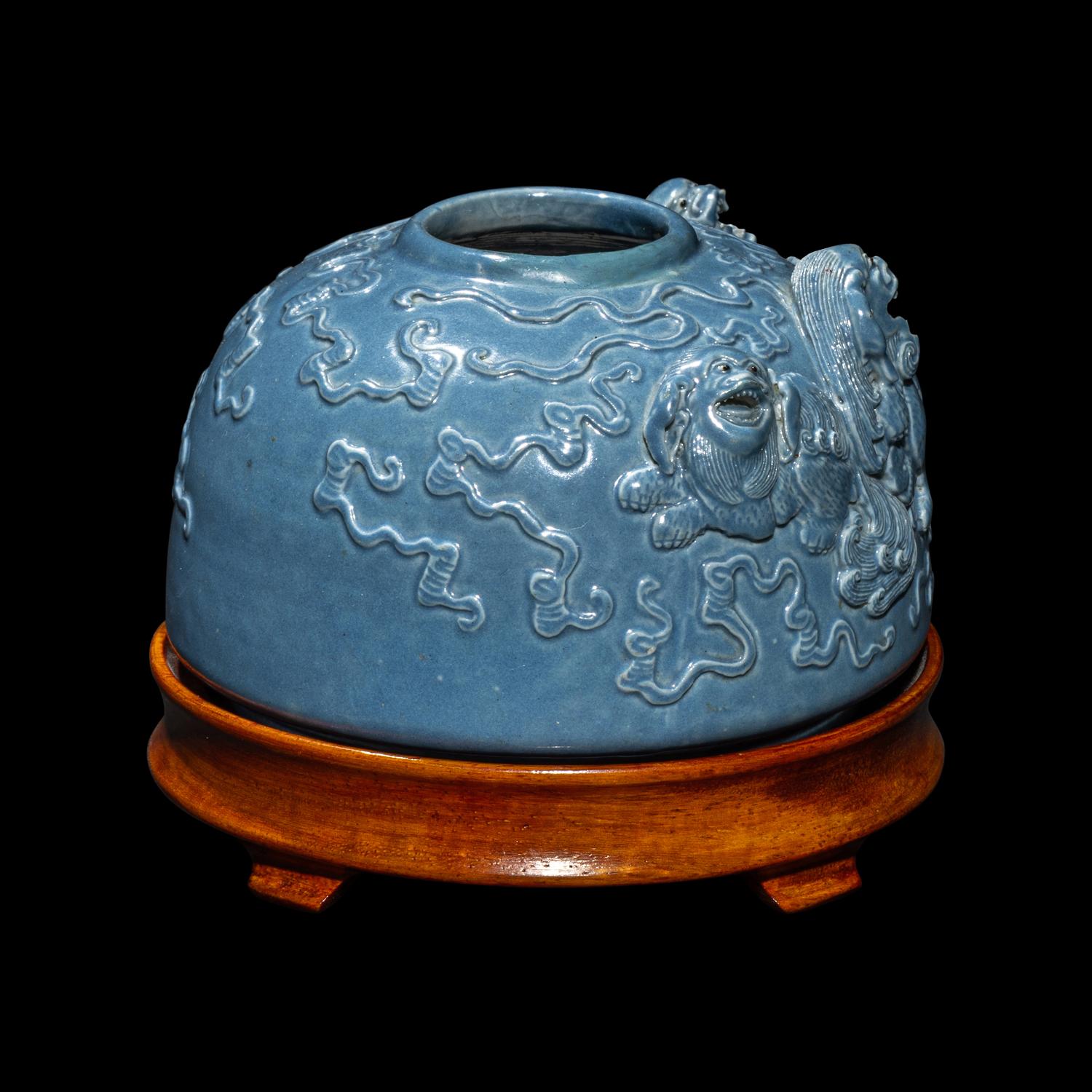 A Chinese Clair de Lune Glazed Molded Porcelain Beehive Waterpot, Taibaizun