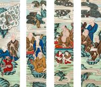 A Set of Four Chinese Export Paintings of Luohans